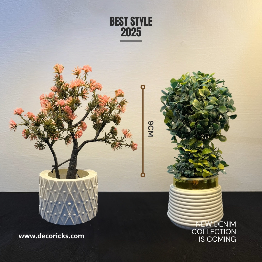 Artificial Flowering Plants in Decorative Pot – 9 Inch | (Min order 2) | Home & Office Tabletop Decor