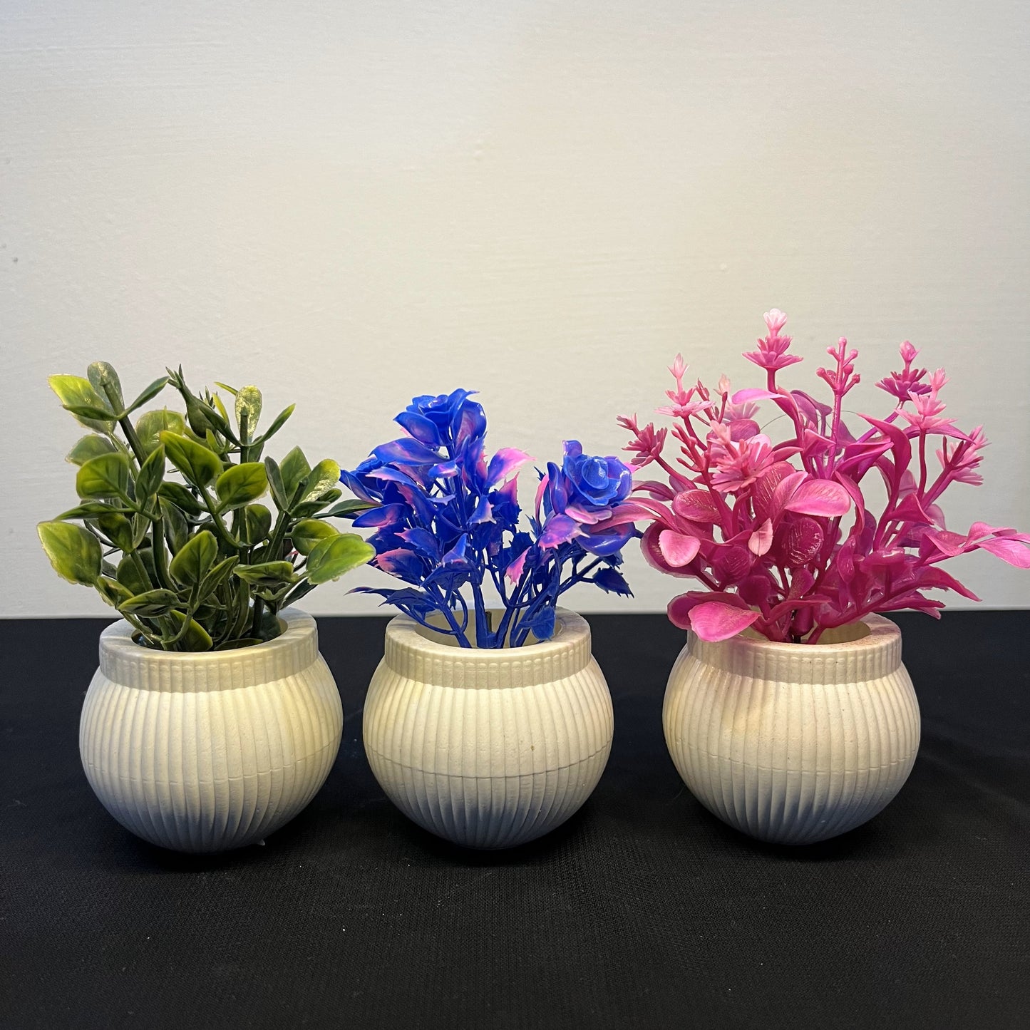 Artificial Flower Trio – Set of 3 Mini Pots for Home Decor