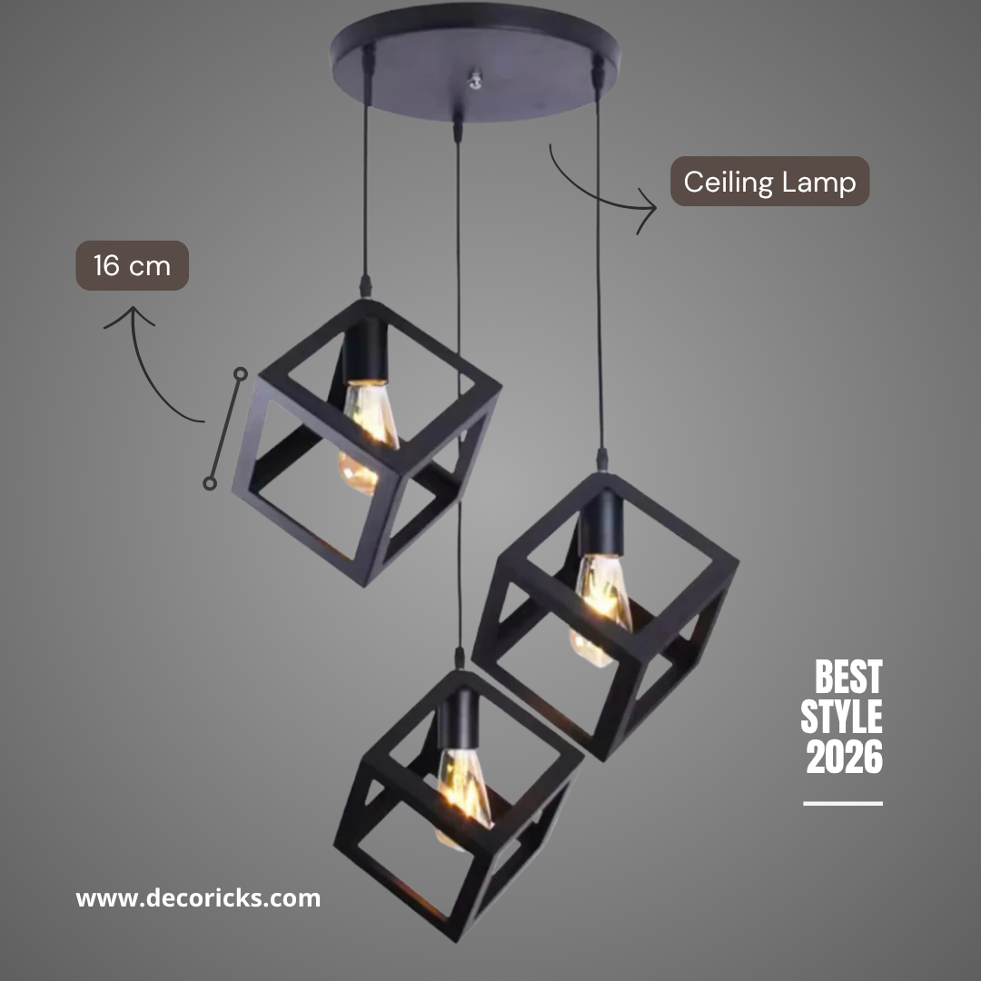 Base Square Cube Hanging Lamp | Ceiling & Pendant Light 3 in 1 (Bulbs Included)