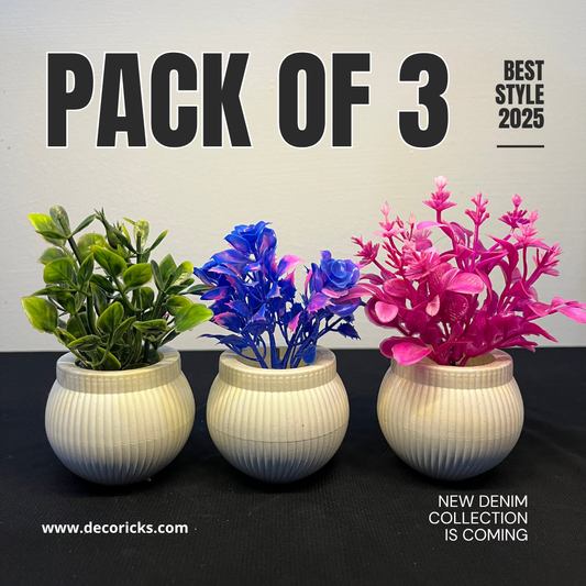Artificial Flower Trio – Set of 3 Mini Pots for Home Decor