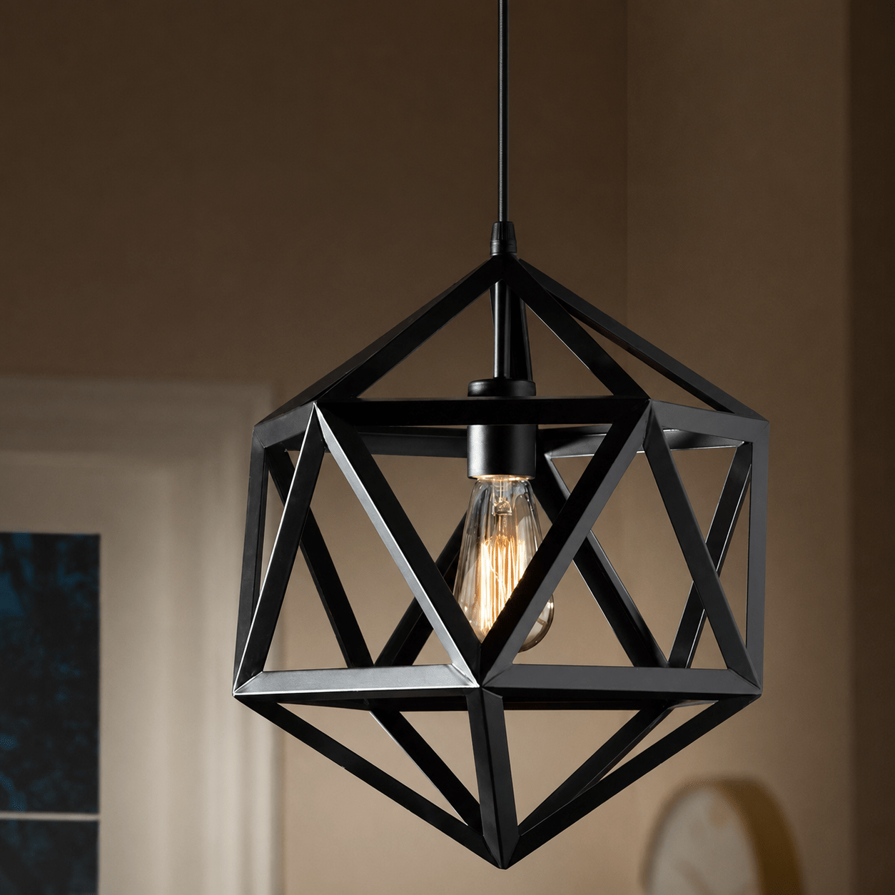 Hexagon Hanging Lamp – Modern Geometric Ceiling Light (Bulb Included) - Decoricks